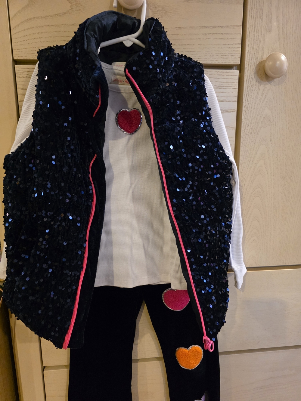 Girls' Navy Sequin Vest with Pink Trim - Kids Jacket